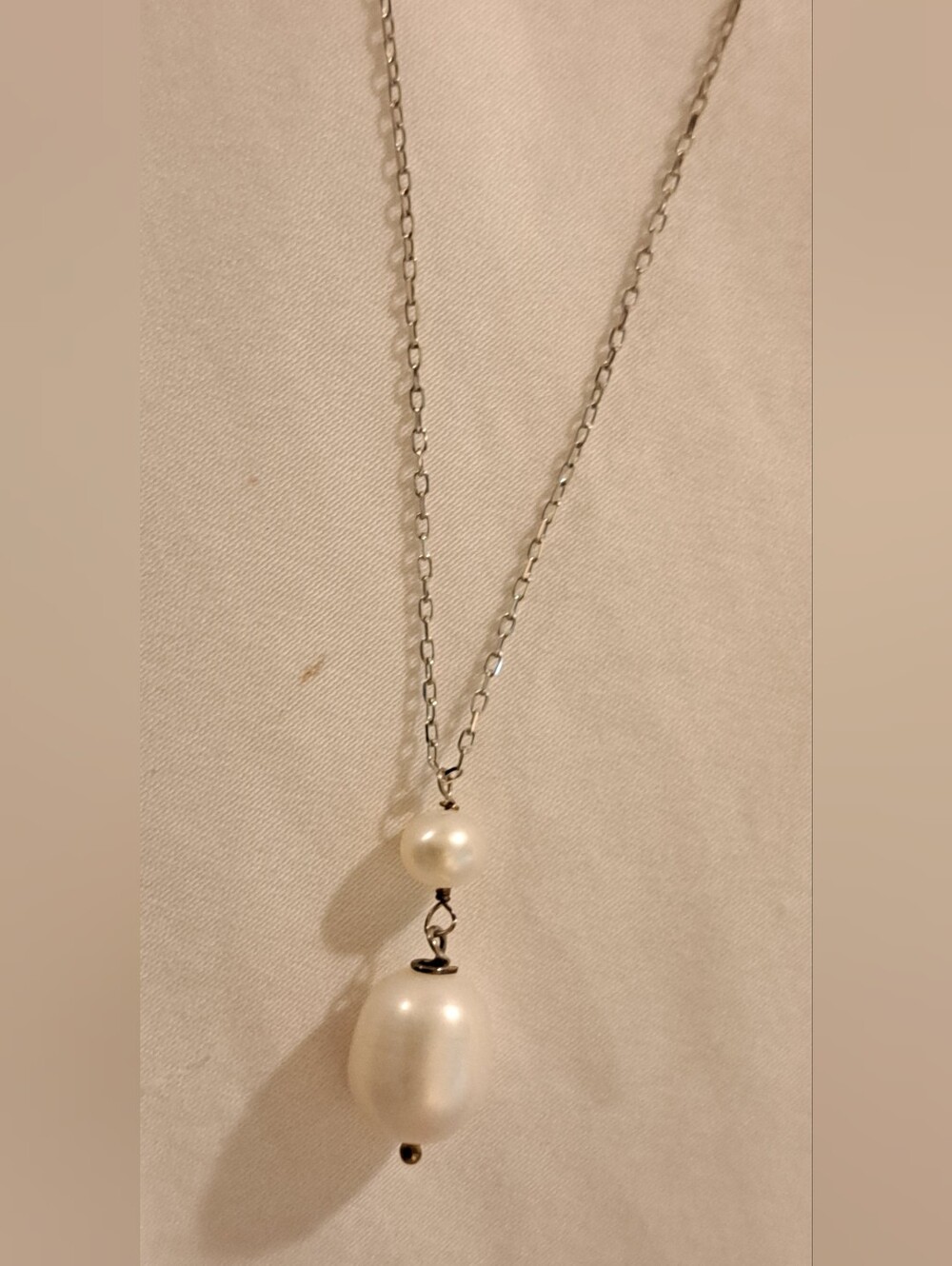 925 Silver Classic White Pearl Drop Necklace for Women